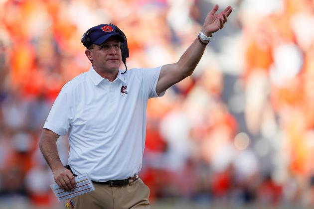 AUBURN, AL - SEPTEMBER 15:  Head coach Gus Malzahn of the Auburn Tigers looks on during the game against the LSU Tigers at Jordan-Hare Stadium on September 15, 2018 in Auburn, Alabama.  (Photo by Kevin C. Cox/Getty Images)