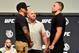 LOS ANGELES, CA - AUGUST 03: (L-R) Opponents Dustin Poirier and Nate Diaz face off during the UFC press conference inside the Orpheum Theater on August 3, 2018 in Los Angeles, California. (Photo by Jeff Bottari/Zuffa LLC/Zuffa LLC via Getty Images)
