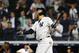 NEW YORK, NEW YORK - OCTOBER 09: Gary Sanchez #24 of the New York Yankees hits a sac fly to score Didi Gregorius #18 against Craig Kimbrel #46 of the Boston Red Sox during the ninth inning in Game Four of the American League Division Series at Yankee Stadium on October 09, 2018 in the Bronx borough of New York City. (Photo by Mike Stobe/Getty Images)