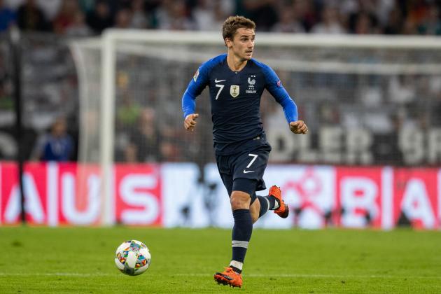 MUNICH, GERMANY - SEPTEMBER 06: Antoine Griezmann of France runs with the ball during the UEFA Nations League group A match between Germany and France at Allianz Arena on September 6, 2018 in Munich, Germany. (Photo by Boris Streubel/Getty Images)