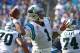 Carolina Panthers' Cam Newton (1) looks to pass against the New York Giants in the second half of an NFL football game in Charlotte, N.C., Sunday, Oct. 7, 2018. (AP Photo/Jason E. Miczek)