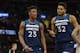 CLEVELAND, OH - FEBRUARY 7: Jimmy Butler #23 talks with Karl-Anthony Towns #32 of the Minnesota Timberwolves during the first half against the Cleveland Cavaliers at Quicken Loans Arena on February 7, 2018 in Cleveland, Ohio. NOTE TO USER: User expressly acknowledges and agrees that, by downloading and or using this photograph, User is consenting to the terms and conditions of the Getty Images License Agreement. (Photo by Jason Miller/Getty Images)