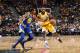 LAS VEGAS, NV- OCTOBER 10: Kevin Durant #35 of the Golden State Warriors defends against LeBron James #23 of the Los Angeles Lakers during a pre-season game on October 10, 2018 at T-Mobile Arena in Las Vegas, Nevada. NOTE TO USER: User expressly acknowledges and agrees that, by downloading and/or using this Photograph, user is consenting to the terms and conditions of the Getty Images License Agreement. Mandatory Copyright Notice: Copyright 2018 NBAE (Photo by Andrew D. Bernstein/NBAE via Getty Images)