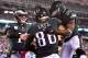 EAST RUTHERFORD, NJ - OCTOBER 11: Carson Wentz #11 of the Philadelphia Eagles and Corey Clement #30 of the Philadelphia Eagles congratulate Zach Ertz #86 of the Philadelphia Eagles after scoring a touchdown against the New York Giants during the second quarter at MetLife Stadium on October 11, 2018 in East Rutherford, New Jersey. (Photo by Steven Ryan/Getty Images)