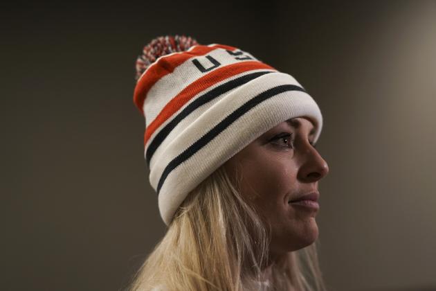 United States' Lindsey Vonn answers questions after receiving a letter of appreciation for her grandfather's service during the Korean War in Jeongseon, South Korea, Thursday, Feb. 22, 2018. (AP Photo/Felipe Dana)