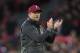 Liverpool's German manager Jurgen Klopp applauds the fans following the English Premier League football match between Liverpool and Manchester City at Anfield in Liverpool, north west England on October 7, 2018. - The match ended 0-0. (Photo by Paul ELLIS / AFP) / RESTRICTED TO EDITORIAL USE. No use with unauthorized audio, video, data, fixture lists, club/league logos or 'live' services. Online in-match use limited to 120 images. An additional 40 images may be used in extra time. No video emulation. Social media in-match use limited to 120 images. An additional 40 images may be used in extra time. No use in betting publications, games or single club/league/player publications. / (Photo credit should read PAUL ELLIS/AFP/Getty Images)