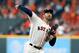 HOUSTON, TX - OCTOBER 05: Justin Verlander #35 of the Houston Astros delivers a pitch in the first inning against the Cleveland Indians during Game One of the American League Division Series at Minute Maid Park on October 5, 2018 in Houston, Texas. (Photo by Tim Warner/Getty Images)