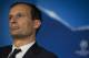 Juventus' head coach Massimiliano Allegri listens to a question during a news conference at the Santiago Bernabeu stadium in Madrid, Tuesday, April 10, 2018. Juventus will play a Champions League quarter final second leg soccer match with Real Madrid on Wednesday 11. (AP Photo/Francisco Seco)