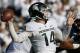 STATE COLLEGE, PA - OCTOBER 13: Brian Lewerke #14 of the Michigan State Spartans passes against the Penn State Nittany Lions on October 13, 2018 at Beaver Stadium in State College, Pennsylvania. (Photo by Justin K. Aller/Getty Images)