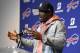 Buffalo Bills running back LeSean McCoy talks to reporters after an NFL football game, Sunday, Oct. 7, 2018, in Orchard Park, N.Y. The Bills won 13-12. (AP Photo/Adrian Kraus)
