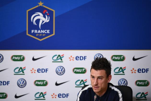 France's defender Laurent Koscielny speaks during a press conference at the Krestovski stadium in St Petersbourg, on March 26, 2018 on the eve of the friendly football match against Russia.   / AFP PHOTO / FRANCK FIFE        (Photo credit should read FRANCK FIFE/AFP/Getty Images)