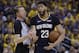 New Orleans Pelicans' Anthony Davis argues a call during the first half in Game 5 of an NBA basketball second-round playoff series against the Golden State Warriors on Tuesday, May 8, 2018, in Oakland, Calif. (AP Photo/Marcio Jose Sanchez)