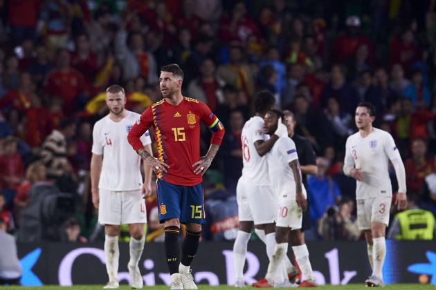 SEVILLE, SPAIN - OCTOBER 15:  Sergio Ramos of Spain reacts during the UEFA Nations League A Group Four match between Spain and England at Estadio Benito Villamarin on October 15, 2018 in Seville, Spain.  (Photo by Aitor Alcalde/Getty Images)