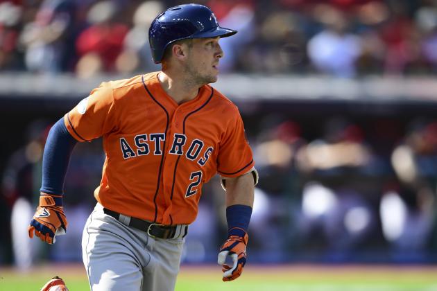 Houston Astros' Alex Bregman runs the bases after hitting a double in the first inning during Game 3 of a baseball American League Division Series, Monday, Oct. 8, 2018, in Cleveland. (AP Photo/David Dermer)