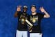 CLEVELAND, OH - JUNE 8: Draymond Green #23 and Klay Thompson #11 of the Golden State Warriors pose for a portrait with the Larry O'Brien Championship trophy after defeating the Cleveland Cavaliers in Game Four of the 2018 NBA Finals on June 8, 2018 at Quicken Loans Arena in Cleveland, Ohio. NOTE TO USER: User expressly acknowledges and agrees that, by downloading and/or using this Photograph, user is consenting to the terms and conditions of the Getty Images License Agreement. Mandatory Copyright Notice: Copyright 2018 NBAE (Photo by Jesse D. Garrabrant/NBAE via Getty Images)