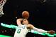 BOSTON, MA - OCTOBER 14: Jayson Tatum #0 of the Boston Celtics dunks the ball during a game against the Philadelphia 76ers at TD Garden on October 16, 2018 in Boston, Massachusetts. NOTE TO USER: User expressly acknowledges and agrees that, by downloading and or using this photograph, User is consenting to the terms and conditions of the Getty Images License Agreement. (Photo by Adam Glanzman/Getty Images)