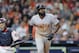 HOUSTON, TX - OCTOBER 17: Jackie Bradley Jr. #19 of the Boston Red Sox reacts after hitting a two-run home run in the sixth inning against the Houston Astros during Game Four of the American League Championship Series at Minute Maid Park on October 17, 2018 in Houston, Texas. (Photo by Elsa/Getty Images)