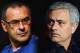 FILE PHOTO (EDITORS NOTE: COMPOSITE OF IMAGES - Image numbers 1047091738,922326746 - GRADIENT ADDED) In this composite image a comparison has been made between Maurizio Sarri, Manager of Chelsea (L) and Jose Mourinho, Manager of Manchester United. Chelsea FC and Manchester United meet in a Premier league fixture on October 20, 2018 at Stamford Bridge,London.***LEFT IMAGE*** SOUTHAMPTON, ENGLAND - OCTOBER 07: Maurizio Sarri, Manager of Chelsea looks on prior to the Premier League match between Southampton FC and Chelsea FC at St Mary's Stadium on October 7, 2018 in Southampton, United Kingdom. (Photo by Jordan Mansfield/Getty Images) ***RIGHT IMAGE*** SEVILLE, SPAIN - FEBRUARY 21: Jose Mourinho, Manager of Manchester United looks on during the UEFA Champions League Round of 16 First Leg match between Sevilla FC and Manchester United at Estadio Ramon Sanchez Pizjuan on February 21, 2018 in Seville, Spain. (Photo by Aitor Alcalde/Getty Images)