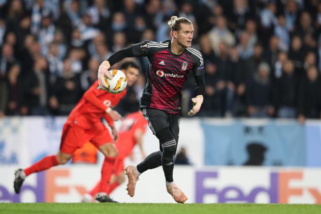 Besikta´s goalkeeper Loris Karius throws out the ball during the UEFA Europe League Group I football match Malmo FF v Besiktas in Malmo, Sweden on October 4, 2018. (Photo by Andreas HILLERGREN / SCANPIX / AFP) / Sweden OUT        (Photo credit should read ANDREAS HILLERGREN/AFP/Getty Images)