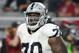 GLENDALE, AZ - AUGUST 12: Kelechi Osemele #70 of the Oakland Raiders runs back to the huddle after the end of a play against the Arizona Cardinals at University of Phoenix Stadium on August 12, 2016 in Glendale, Arizona. (Photo by Norm Hall/Getty Images)