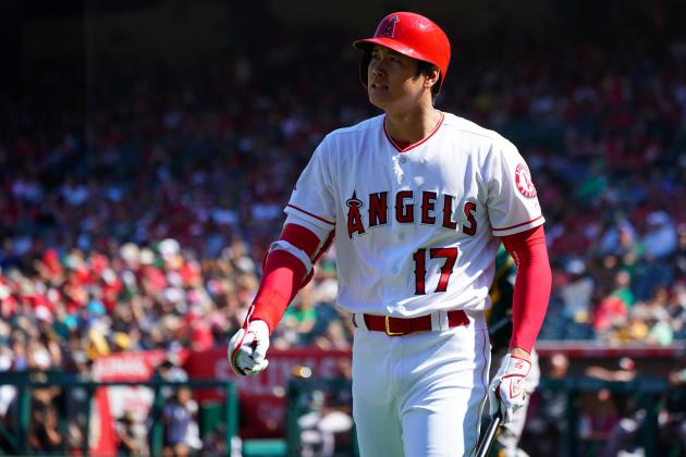 ANAHEIM, CA - SEPTEMBER 30:  Shohei Ohtani #17 of the Los Angeles Angels of Anaheim looks on during the game against the Oakland Athletics at Angel Stadium on September 30, 2018 in Anaheim, California.  (Photo by Masterpress/Getty Images)