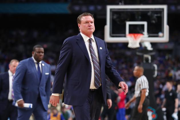 SAN ANTONIO, TX - MARCH 31: head coach Bill Self of the Kansas Jayhawks looks on in the first half against the Villanova Wildcats during the 2018 NCAA Men's Final Four Semifinal at the Alamodome on March 31, 2018 in San Antonio, Texas. (Photo by Tom Pennington/Getty Images)