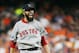 HOUSTON, TX - OCTOBER 18: David Price #24 of the Boston Red Sox reacts after striking out Jose Altuve #27 of the Houston Astros (not pictured) to end the sixth inning during Game Five of the American League Championship Series at Minute Maid Park on October 18, 2018 in Houston, Texas. (Photo by Bob Levey/Getty Images)