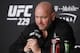 Dana White, president of the UFC, speaks at a news conference after the UFC 229 mixed martial arts event Saturday, Oct. 6, 2018, in Las Vegas. A brawl broke out after the main event between Khabib Nurmagomedov and Conor McGregor when Nurmagomedov climbed over the cage and set off a scuffle with another fighter in McGregor's corner. (AP Photo/John Locher)