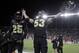 Purdue center Kirk Barron (53) and running back Tario Fuller (25) celebrate late in the second half of an NCAA college football game against Ohio State in West Lafayette, Ind., Saturday, Oct. 20, 2018. Purdue defeated Ohio State 49-20. (AP Photo/Michael Conroy)
