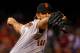 ST. LOUIS, MO - SEPTEMBER 21: Madison Bumgarner #40 of the San Francisco Giants pitches against the St. Louis Cardinals in the first inning at Busch Stadium on September 21, 2018 in St. Louis, Missouri. (Photo by Dilip Vishwanat/Getty Images)