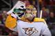 GLENDALE, AZ - JANUARY 04: Goaltender Juuse Saros #74 of the Nashville Predators drinks from a gatorade bottle during the NHL game against the Arizona Coyotes at Gila River Arena on January 4, 2018 in Glendale, Arizona. The Coyotes defeated the Predators 3-2 in overtime. (Photo by Christian Petersen/Getty Images)