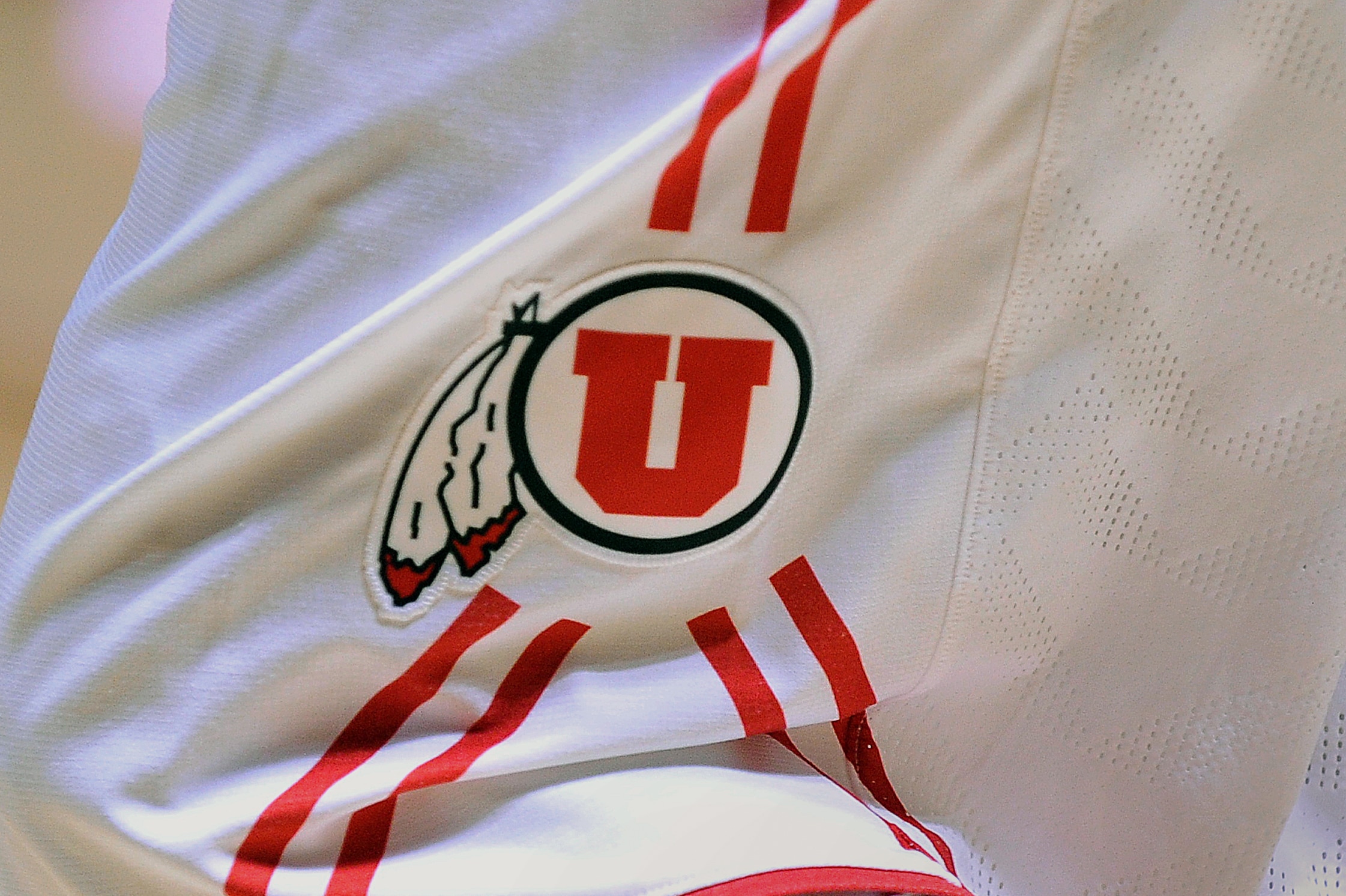 SALT LAKE CITY, UT - JANUARY 14: Detail shot of the Utah Utes logo on their uniform before the Utes play the Oregon Ducks at the Jon M. Huntsman Center on January 14, 2016 in Salt Lake City, Utah. (Photo by Gene Sweeney Jr/Getty Images)