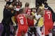 Houston Rockets' Chris Paul, second from left, is held back by Los Angeles Lakers' LeBron James, left, as Paul fights with Lakers' Rajon Rondo, center obscured, during the second half of an NBA basketball game Saturday, Oct. 20, 2018, in Los Angeles. The Rockets won, 124-115. (AP Photo/Marcio Jose Sanchez)
