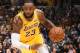 LOS ANGELES, CA - OCTOBER 22: LeBron James #23 of the Los Angeles Lakers handles the ball against the San Antonio Spurs on October 22, 2018 at STAPLES Center in Los Angeles, California. NOTE TO USER: User expressly acknowledges and agrees that, by downloading and/or using this Photograph, user is consenting to the terms and conditions of the Getty Images License Agreement. Mandatory Copyright Notice: Copyright 2018 NBAE (Photo by Andrew D. Bernstein/NBAE via Getty Images)