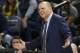 Minnesota Timberwolves head coach Tom Thibodeau questions a call in the second half of an NBA basketball game against the Cleveland Cavaliers, Friday, Oct. 19, 2018, in Minneapolis. (AP Photo/Jim Mone)