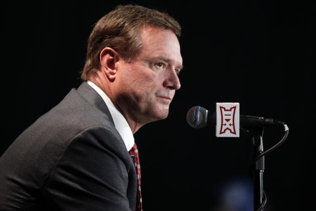 Kansas coach Bill Self listens during the Big 12 Conference NCAA college basketball media day in Kansas City, Mo., Wednesday, Oct. 24, 2018. (AP Photo/Orlin Wagner)