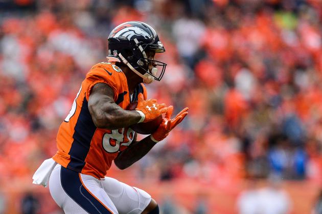 DENVER, CO - SEPTEMBER 9:  Wide receiver Demaryius Thomas #88 of the Denver Broncos has a reception against the Seattle Seahawks at Broncos Stadium at Mile High on September 9, 2018 in Denver, Colorado. (Photo by Dustin Bradford/Getty Images)