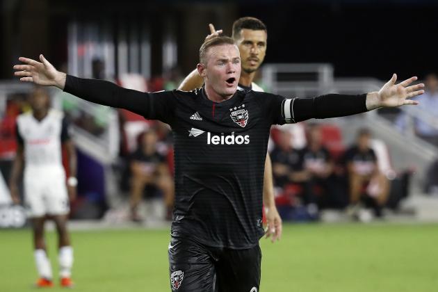 WASHINGTON, DC - AUGUST 29: Wayne Rooney #9 of D.C. United reacts in the first half during a game against the Philadelphia Union at Audi Field on August 29, 2018 in Washington, DC. (Photo by Patrick McDermott/Getty Images)