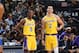 LAS VEGAS, NV- OCTOBER 10: Rajon Rondo #9 and Lonzo Ball #2 of the Los Angeles Lakers look on against the Golden State Warriors during a pre-season game on October 10, 2018 at T-Mobile Arena in Las Vegas, Nevada. NOTE TO USER: User expressly acknowledges and agrees that, by downloading and/or using this Photograph, user is consenting to the terms and conditions of the Getty Images License Agreement. Mandatory Copyright Notice: Copyright 2018 NBAE (Photo by Andrew D. Bernstein/NBAE via Getty Images)