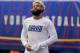 New York Giants wide receiver Odell Beckham Jr. warms up before an NFL football game against the Washington Redskins, Sunday, Oct. 28, 2018, in East Rutherford, N.J. (AP Photo/Bill Kostroun)