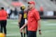COLLEGE PARK, MD - OCTOBER 14: Head Coach DJ Durkin of the Maryland Terrapins watches the teams warm up before the game against the Northwestern Wildcats on October 14, 2017 in College Park, Maryland. (Photo by G Fiume/Maryland Terrapins/Getty Images)