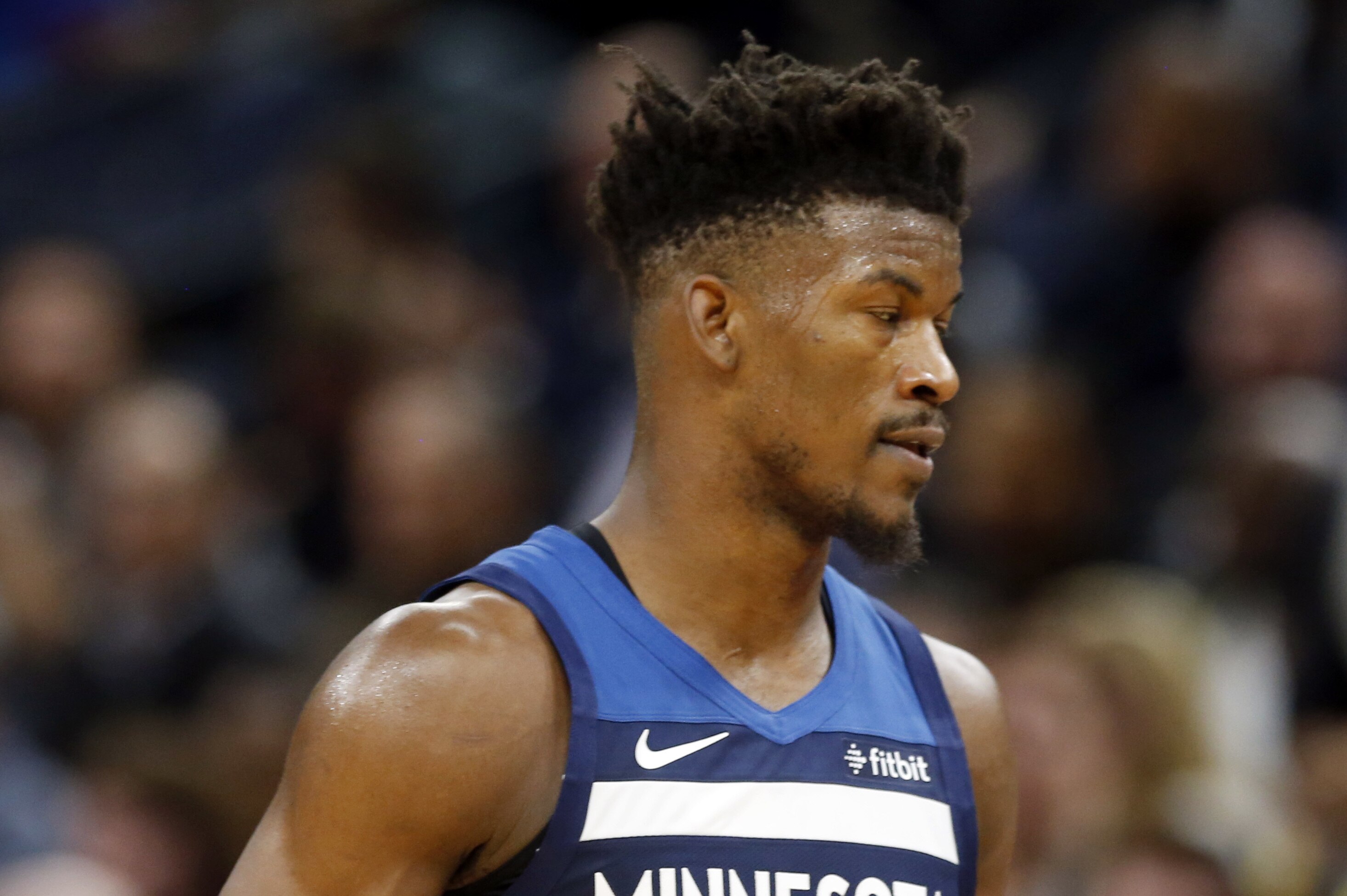 Minnesota Timberwolves' Jimmy Butler plays against the Los Angeles Lakers in the second half of an NBA basketball game Monday, Oct. 29, 2018, in Minneapolis. (AP Photo/Jim Mone)