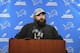 Detroit Lions head coach Matt Patricia addresses the media after an NFL football game against the Detroit Lions, Sunday, Oct. 28, 2018, in Detroit. (AP Photo/Rey Del Rio)