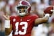 FILE - In this Oct. 13, 2018, file photo, Alabama quarterback Tua Tagovailoa (13) throws a pass during the first half of the team's NCAA college football game against Missouri in Tuscaloosa, Ala. The front-runners have clearly been established in the Heisman race, but the question now is who else can emerge with a late rush? (AP Photo/Butch Dill, File)