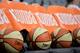 SAN ANTONIO, TX - APRIL 29: Close up view of the WNBA logo before the game between the San Antonio Stars and the Dallas Wings during the WNBA Preseason on April 29, 2017 at the AT&T Center in San Antonio, Texas. NOTE TO USER: User expressly acknowledges and agrees that, by downloading and or using this photograph, user is consenting to the terms and conditions of the Getty Images License Agreement. Mandatory Copyright Notice: Copyright 2017 NBAE (Photos by Mark Sobhani/NBAE via Getty Images)