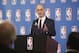 NEW YORK - SEPTEMBER 21: NBA Commissioner Adam Silver speaks to the media after the Board of Governors meetings on September 21, 2018 at the St. Regis Hotel in New York City. NOTE TO USER: User expressly acknowledges and agrees that, by downloading and/or using this photograph, user is consenting to the terms and conditions of the Getty Images License Agreement. Mandatory Copyright Notice: Copyright 2018 NBAE (Photo by Michelle Farsi/NBAE via Getty Images)