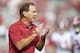 FAYETTEVILLE, AR - OCTOBER 6: Head Coach Nick Saban of the Alabama Crimson Tide with his team on the field before a game against the Arkansas Razorbacks at Razorback Stadium on October 6, 2018 in Tuscaloosa, Alabama. The Crimson Tide defeated the Razorbacks 65-31. (Photo by Wesley Hitt/Getty Images)