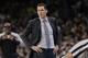 Los Angeles Lakers head coach Luke Walton during the first half of an NBA basketball game against the San Antonio Spurs, Saturday, Oct. 27, 2018, in San Antonio. (AP Photo/Eric Gay)