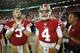 SANTA CLARA, CA - AUGUST 9: C.J. Beathard #3 and Nick Mullens #4 of the San Francisco 49ers stand on the sideline during the game against the Dallas Cowboys at Levi Stadium on August 9, 2018 in Santa Clara, California. The 49ers defeated the Cowboys 24-21. (Photo by Michael Zagaris/San Francisco 49ers/Getty Images)