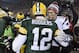 GREEN BAY, WI - NOVEMBER 30: Tom Brady #12 of the New England Patriots (R) congratulates fellow quarterback Aaron Rodgers #12 of the Green Bay Packers after their game at Lambeau Field on November 30, 2014 in Green Bay, Wisconsin. The Packers defeated the Patriots 26-21. (Photo by Brian D. Kersey/Getty Images)